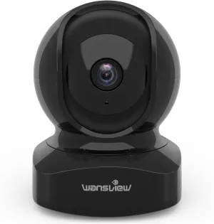 Wansview Security Camera Indoor, 360 Degree WiFi Home Security Cameras for Pet/Dog/Nanny, 2 Way Audio Night Vision, Works with Alexa, with TF Card Slot and Cloud, 2.4Ghz, Q5 (Black, 3MP)