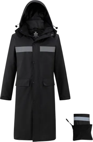 wantdo Mens Rain Jacket Waterproof with Hood Packable Long Rain Coat Lightweight Rainwear Raincoat