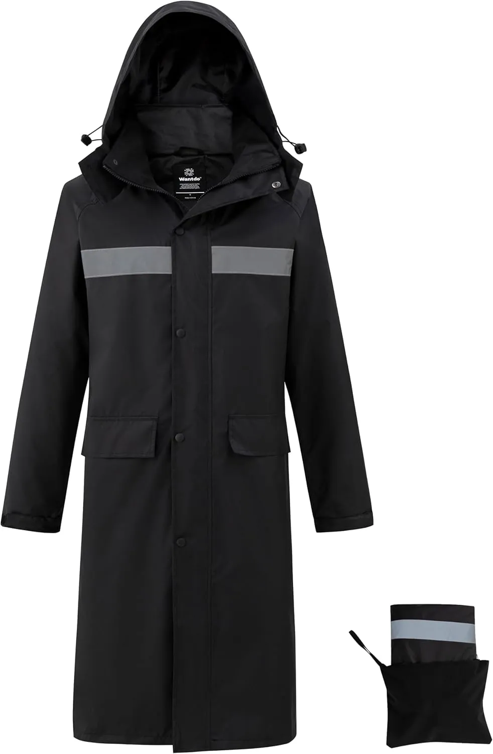 wantdo Mens Rain Jacket Waterproof with Hood Packable Long Rain Coat Lightweight Rainwear Raincoat