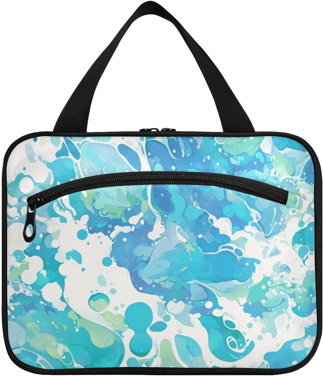 Watercolor Abstract Blue Liquid hanging bags for women traveling with hook, designer fashion cosmetic bag for women traveling backpacking estuche de maquillaje para mujer M