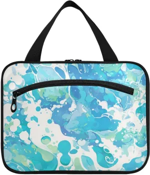 Watercolor Abstract Blue Liquid hanging bags for women traveling with hook, designer fashion cosmetic bag for women traveling backpacking estuche de maquillaje para mujer M