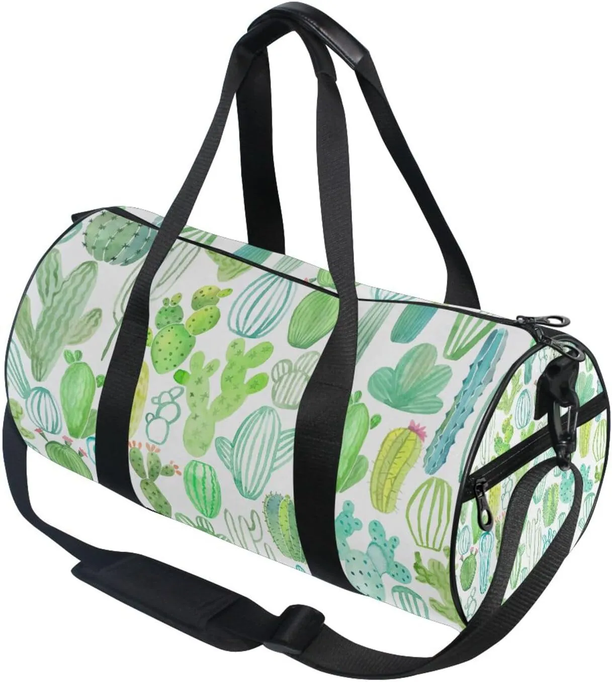 Watercolor Green Cactus Cacti Seamless Pattern on White Background Portable Gym Bag, Travel Bag, Luggage bag, Sports Bag, Toiletry Bag with Handles, Detachable Shoulder Strap 17.6 x 9 x 9 inch