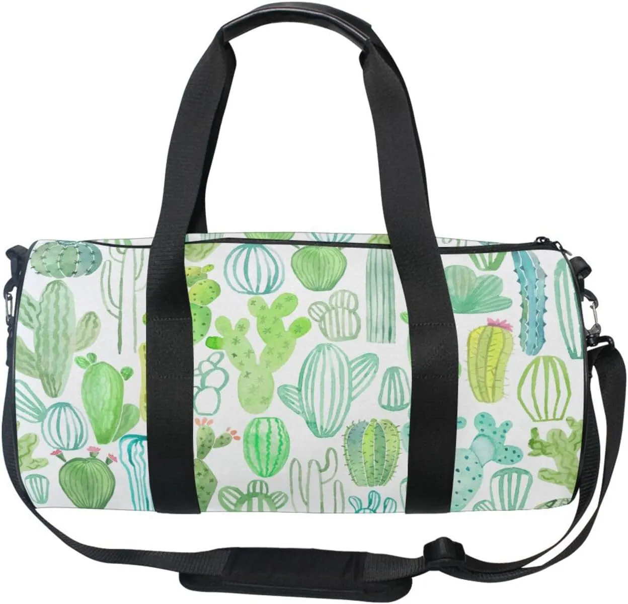 Watercolor Green Cactus Cacti Seamless Pattern on White Background Portable Gym Bag, Travel Bag, Luggage bag, Sports Bag, Toiletry Bag with Handles, Detachable Shoulder Strap 17.6 x 9 x 9 inch