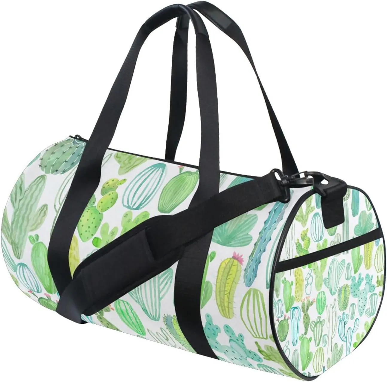 Watercolor Green Cactus Cacti Seamless Pattern on White Background Portable Gym Bag, Travel Bag, Luggage bag, Sports Bag, Toiletry Bag with Handles, Detachable Shoulder Strap 17.6 x 9 x 9 inch