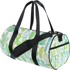 Watercolor Green Cactus Cacti Seamless Pattern on White Background Portable Gym Bag, Travel Bag, Luggage bag, Sports Bag, Toiletry Bag with Handles, Detachable Shoulder Strap 17.6 x 9 x 9 inch
