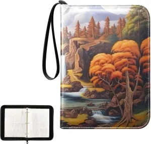 Waterfall Painting Card Binder 4-Pocket, 400 Pockets Trading Cards Holder Games Card Albums Storage Organizer Case for Football, Baseball Cards
