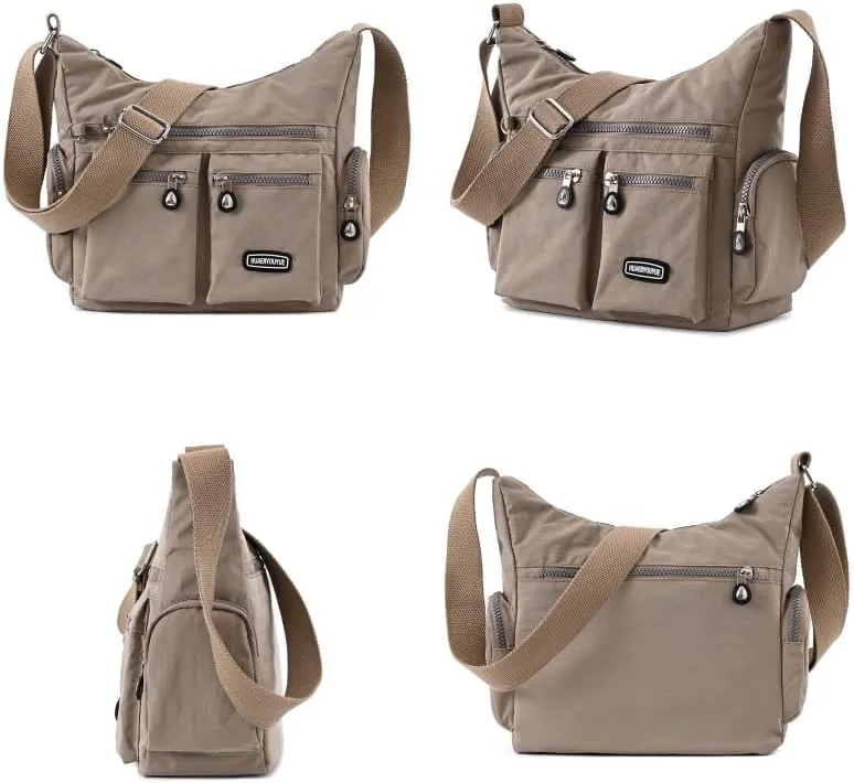 Waterproof Nylon Crossbody Bag for Women Mulit-Pockets Shoulder Bag Travel Purses and Handbag