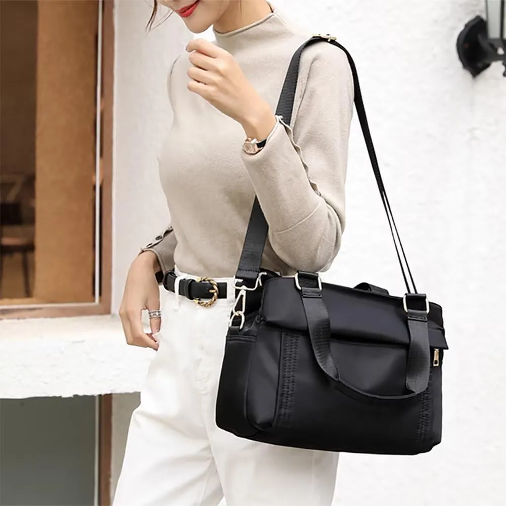 Waterproof Nylon Handbag for Women Multi-pocket Tote Purse Casual Shoulder Bag Roomy Crossbody Bag Top Handle Satchel