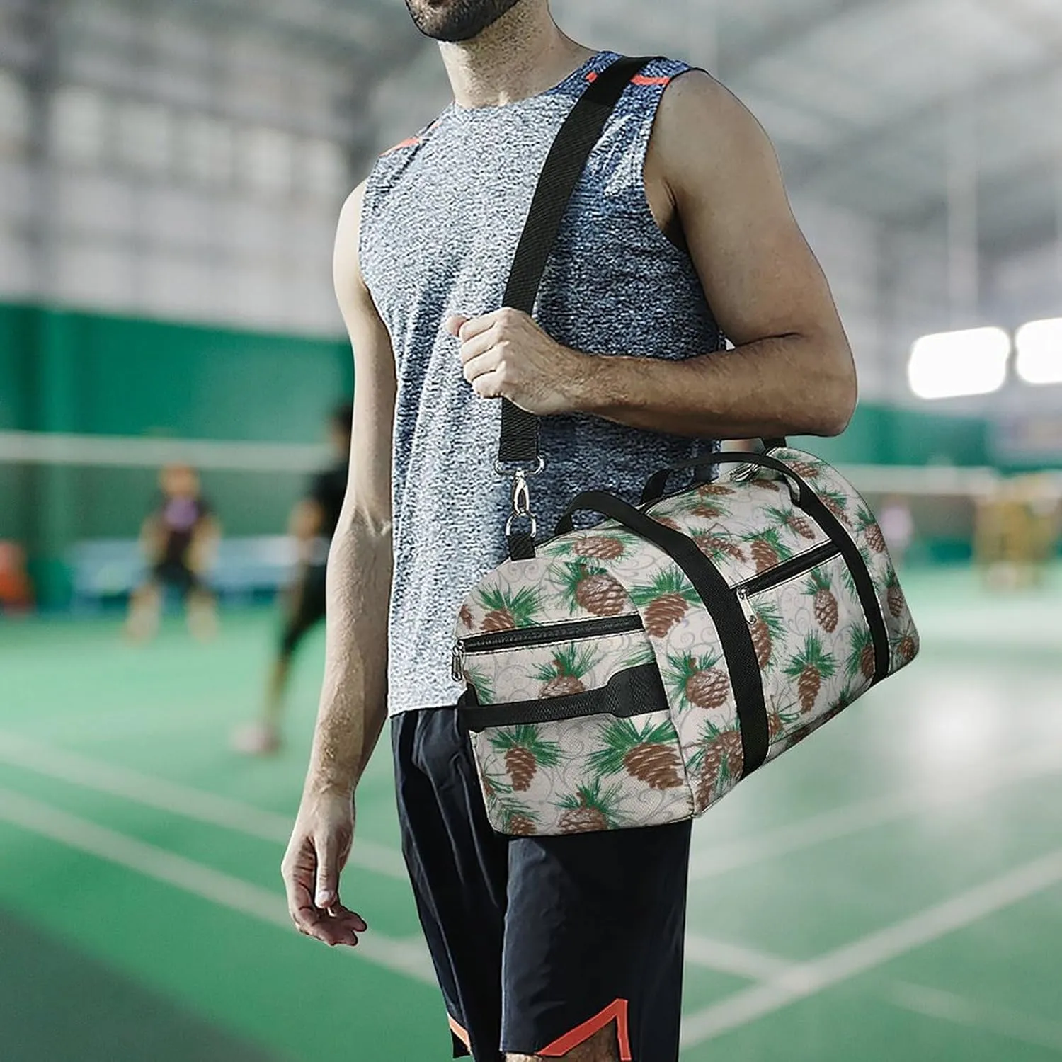 Waterproof Pinecone Travel Duffel Bag with Shoe Compartment Gym Weekender