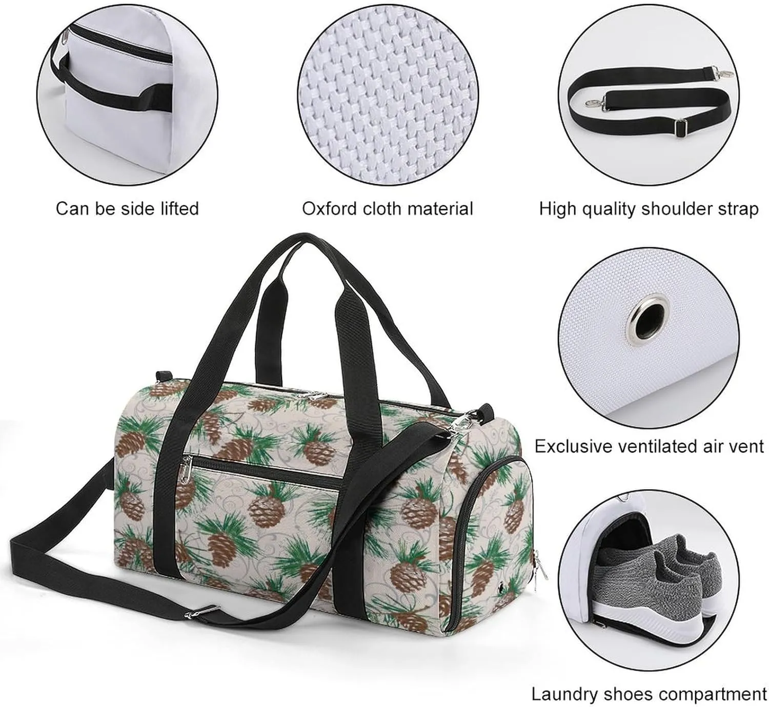 Waterproof Pinecone Travel Duffel Bag with Shoe Compartment Gym Weekender