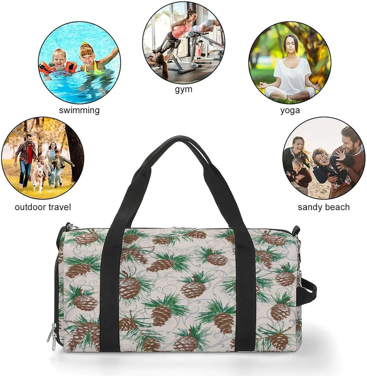 Waterproof Pinecone Travel Duffel Bag with Shoe Compartment Gym Weekender