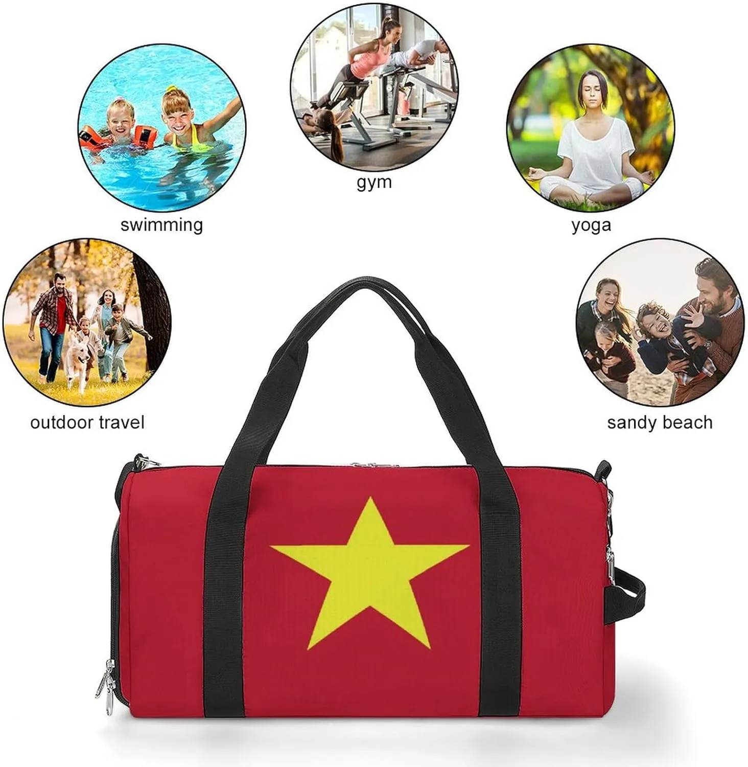 Waterproof Travel Duffel Bag Vietnam Flag for Men Women Shoe Compartment