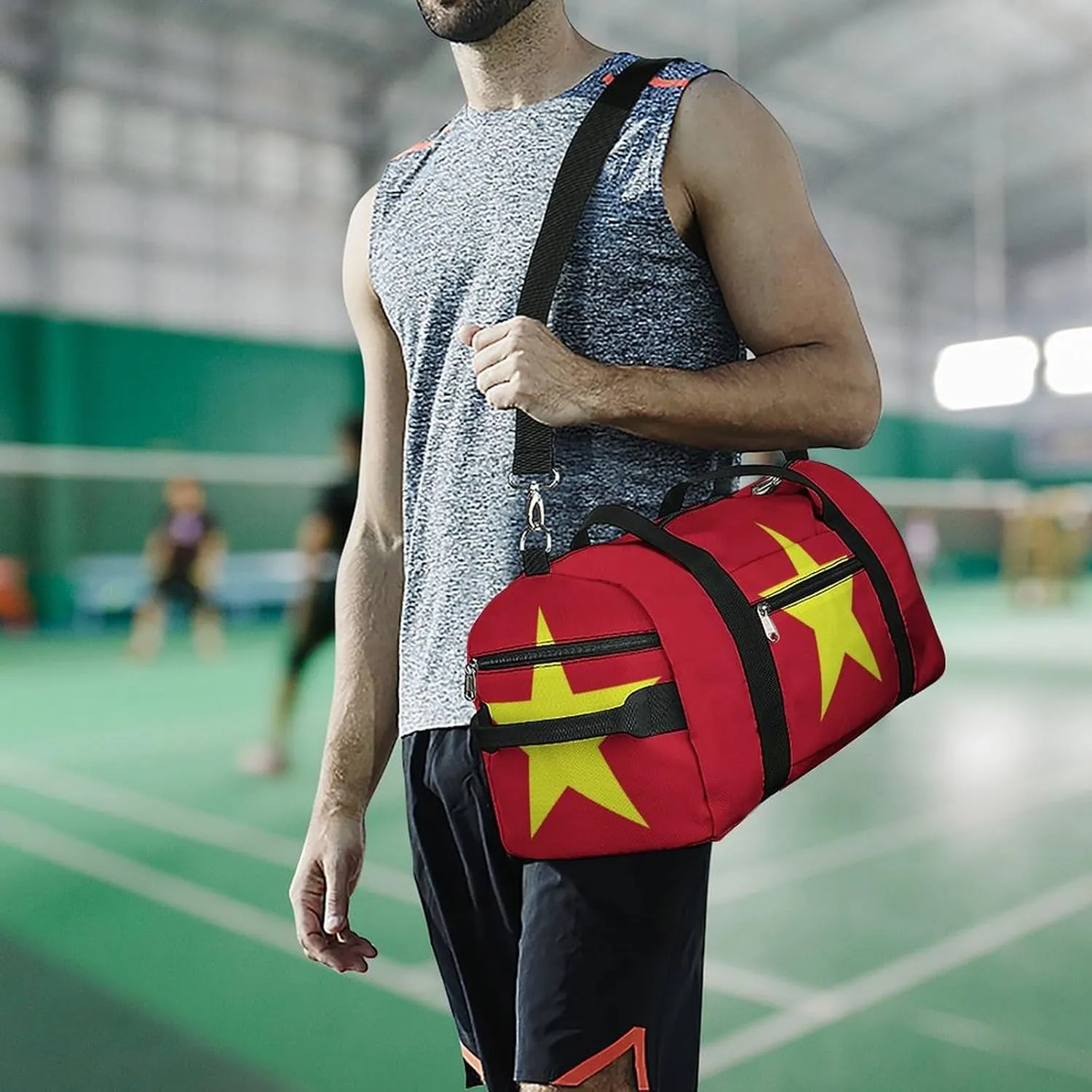 Waterproof Travel Duffel Bag Vietnam Flag for Men Women Shoe Compartment