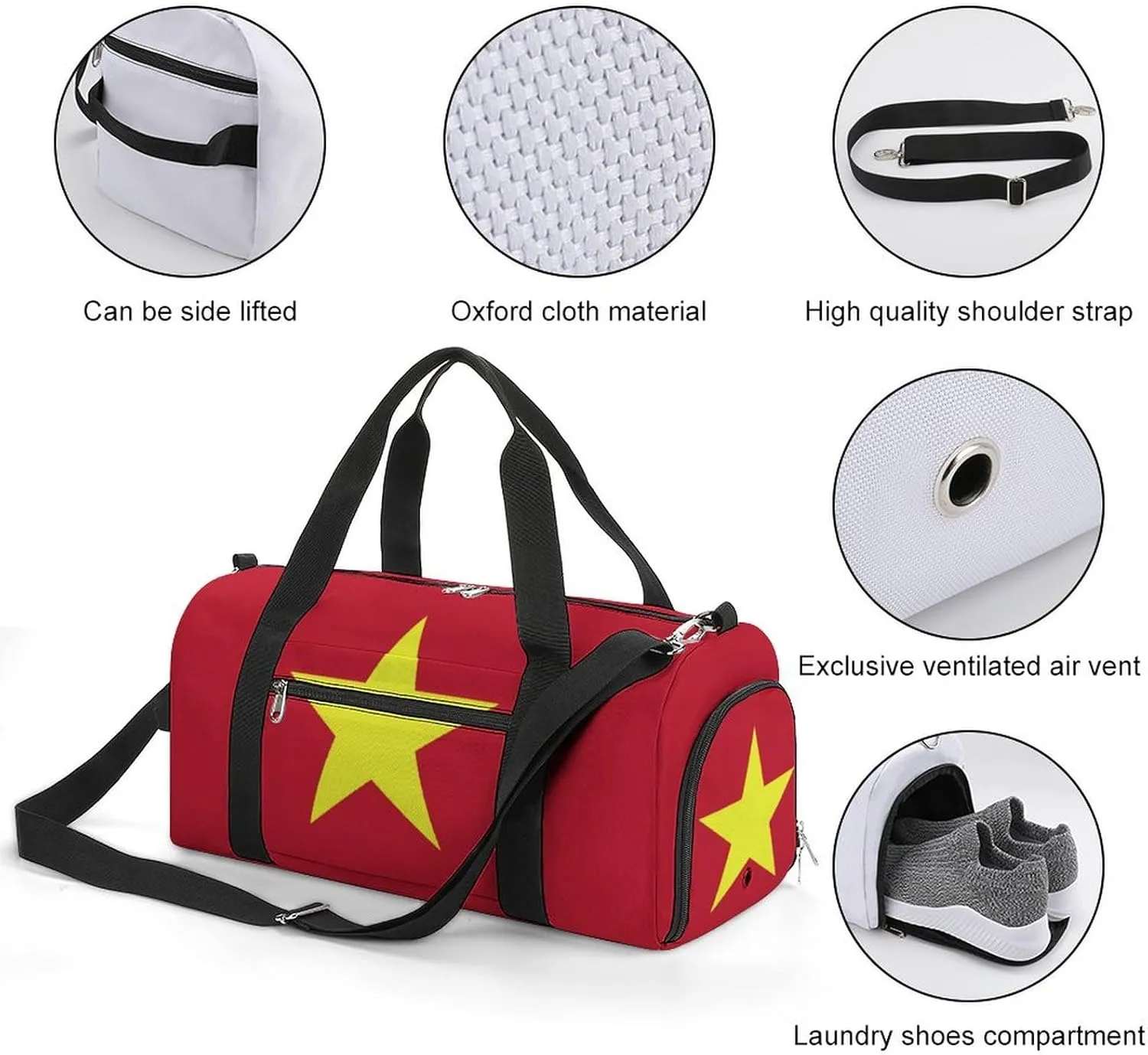 Waterproof Travel Duffel Bag Vietnam Flag for Men Women Shoe Compartment