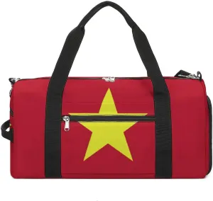 Waterproof Travel Duffel Bag Vietnam Flag for Men Women Shoe Compartment