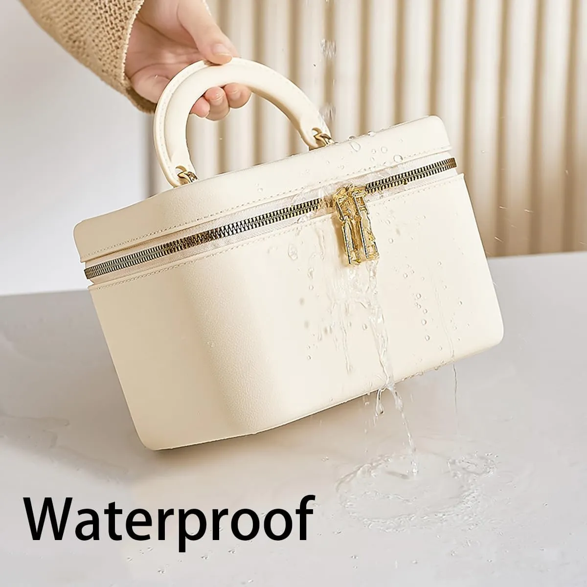 Waterproof Travel Makeup Bag – Large Capacity Cosmetic Organizer with Handle, Green Square Toiletry Bag for Women’s Skincare & Beauty Essentials or as a Gift