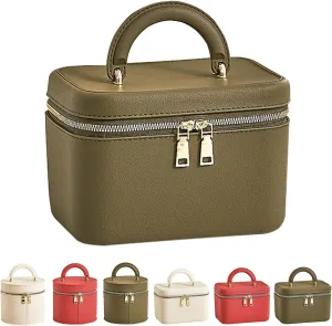 Waterproof Travel Makeup Bag – Large Capacity Cosmetic Organizer with Handle, Green Square Toiletry Bag for Women’s Skincare & Beauty Essentials or as a Gift