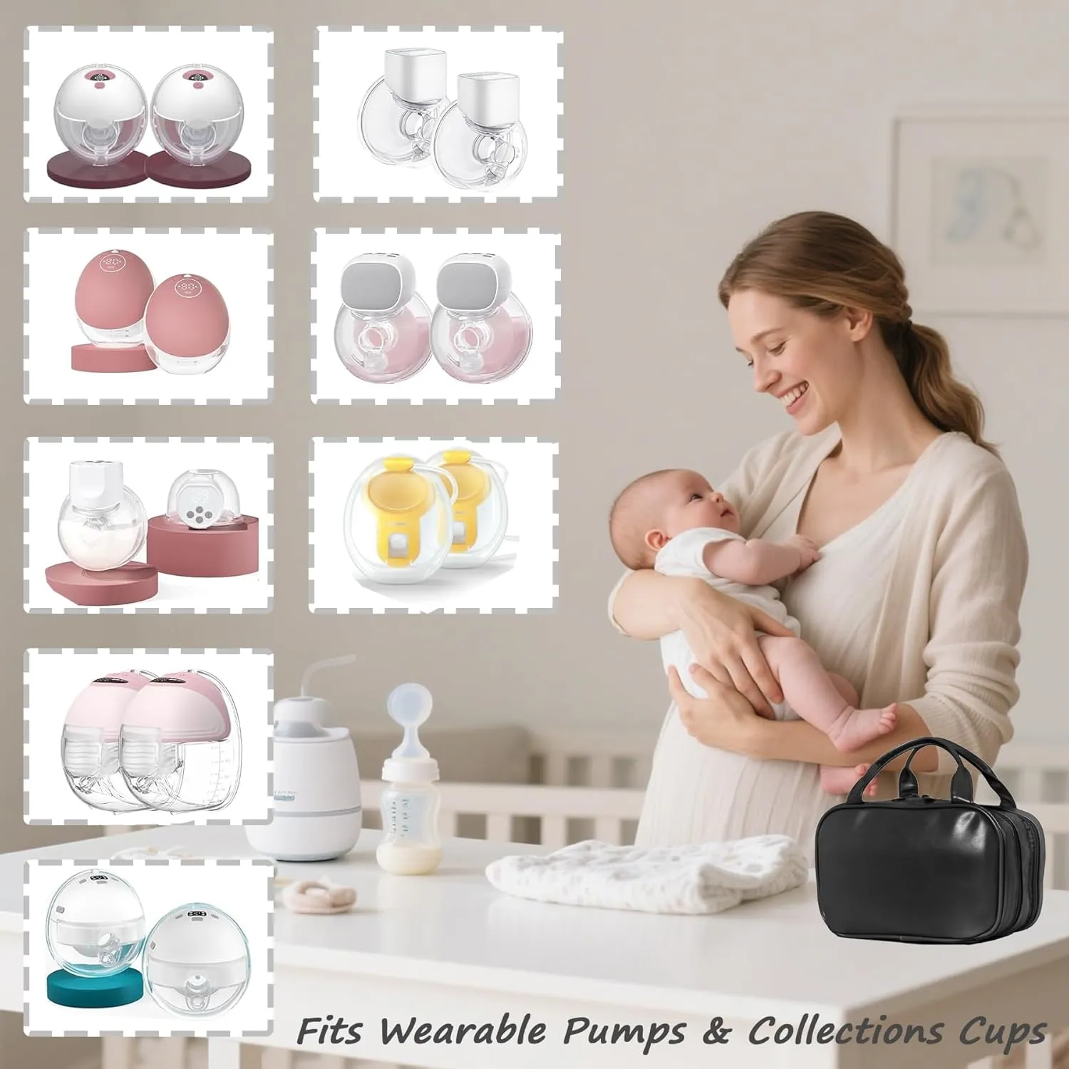 Wearable Breast Pump Bag, Mini Pumping Pouch Carrying Case for Breastfeeding Mom Double Breast Pump and Diaper Bag Accessories (Black)