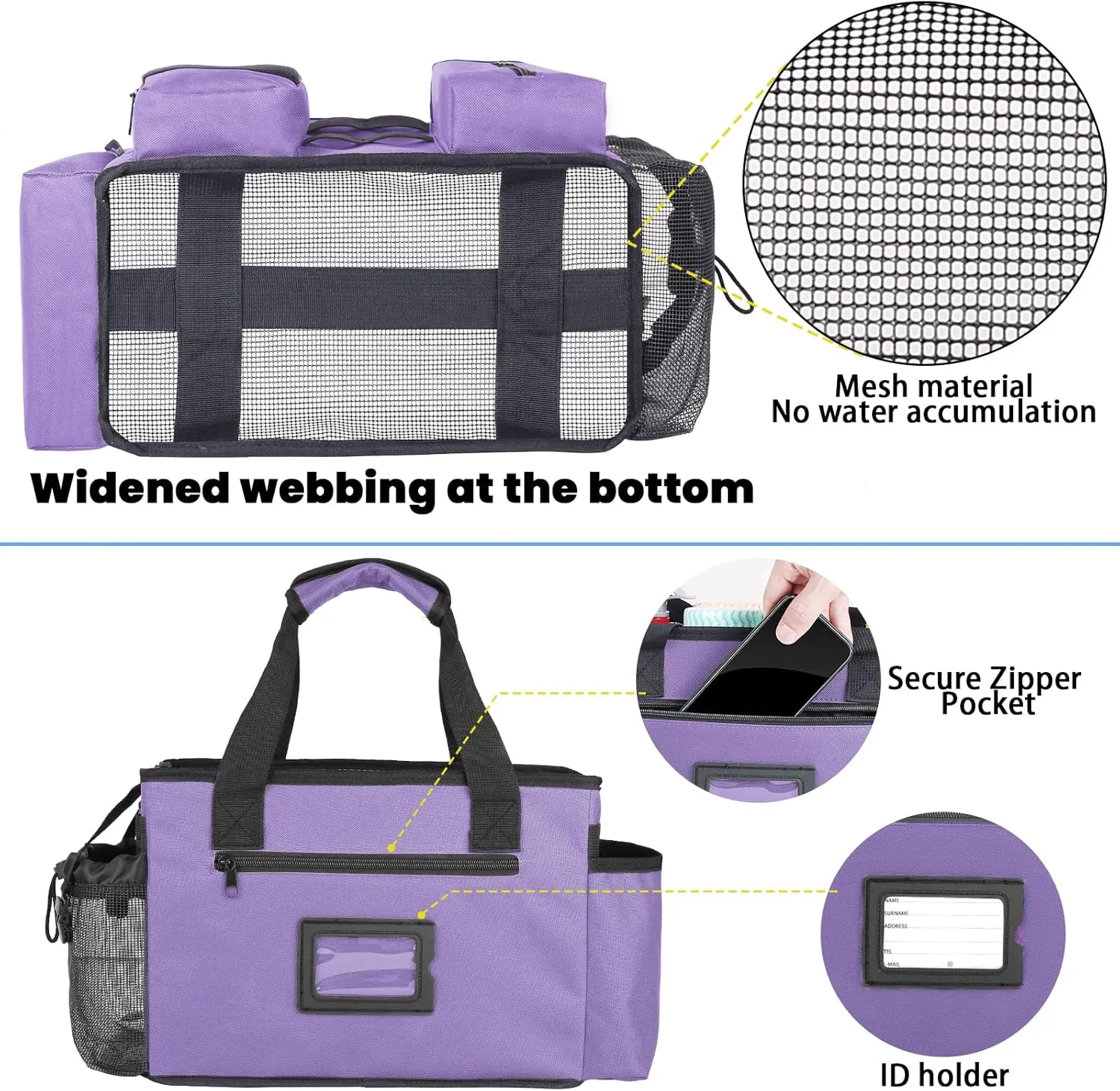 Wearable Cleaning Caddy Bag, Cleaning Organizer with Handles, Cleaning Supply Tote with Adjustable Shoulder Strap for Cleaners & Housekeeper (Purple, 13.4'' x 7.3'' x 9.3'')
