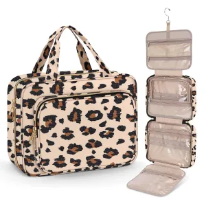 Wedama Toiletry Bag for Women, Large Cosmetic Travel Bag, Hanging Toiletry Bag for Bathroom, Thickened PVC Waterproof Makeup Bag, Toiletries Bag for Travel Trips and Camping, Leopard Print