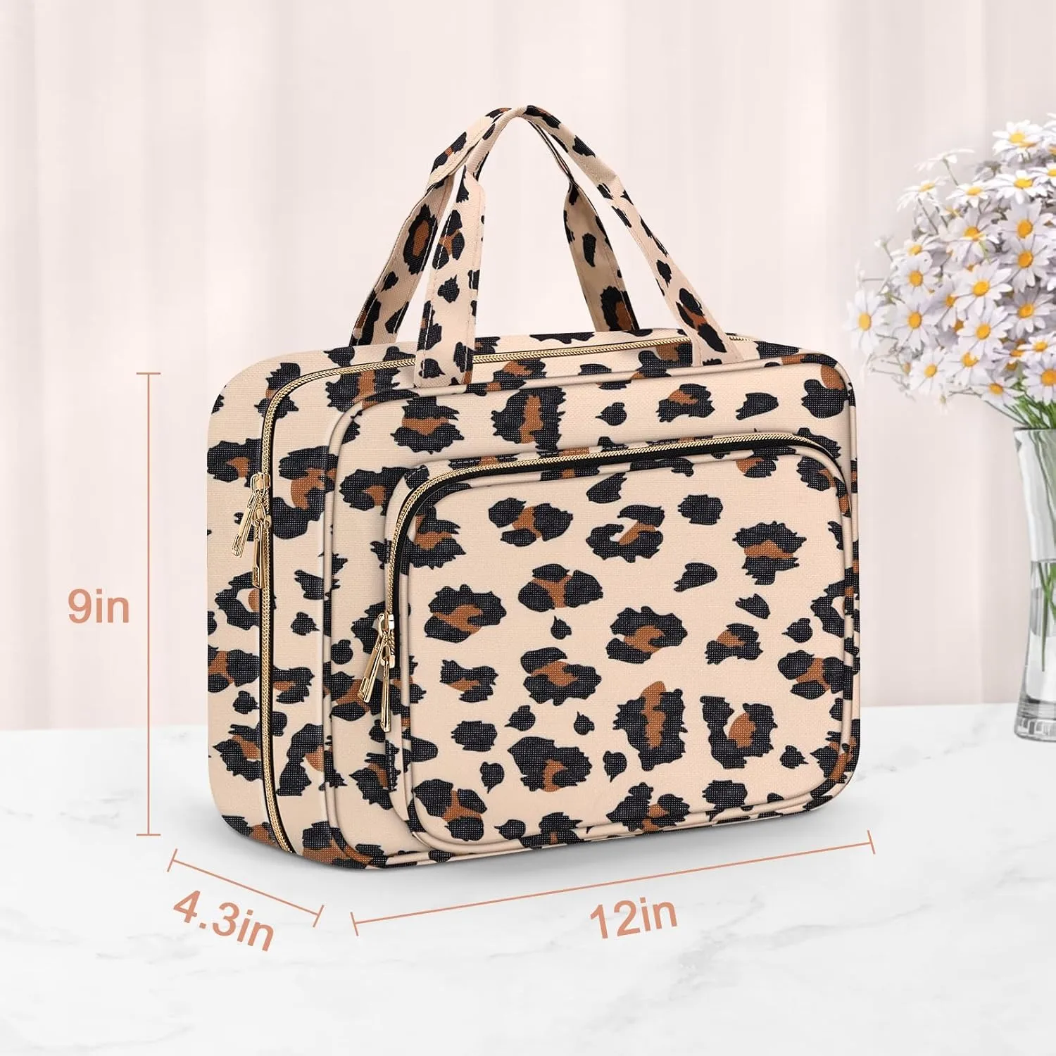 Wedama Toiletry Bag for Women, Large Cosmetic Travel Bag, Hanging Toiletry Bag for Bathroom, Thickened PVC Waterproof Makeup Bag, Toiletries Bag for Travel Trips and Camping, Leopard Print