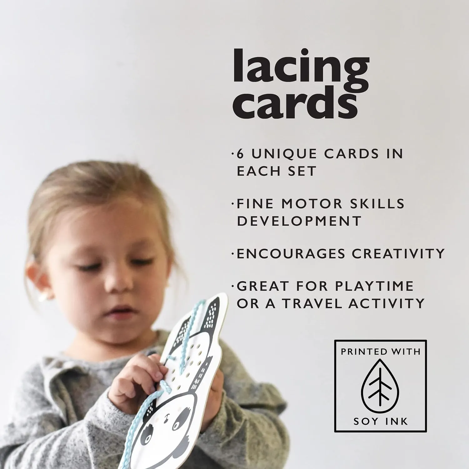 Wee Gallery Woodland Lacing Cards, Sewing Board and Travel Game for Toddlers and Preschoolers, Fine Motor Skills Toy, Montessori-Inspired Educational Kids Craft Activity for Ages 3 