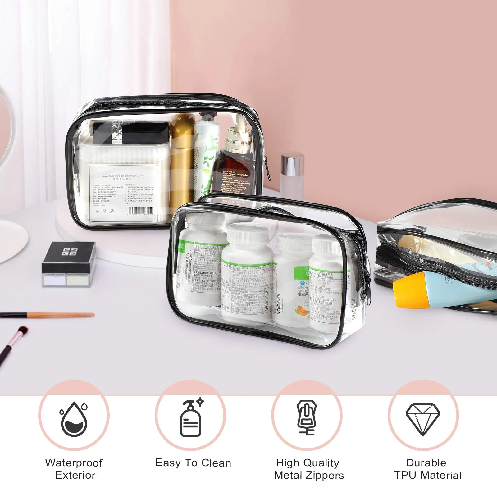 Weewooday 12 Pieces Clear Makeup Bags Cosmetic Storage Bags PVC Zipper Pouches Travel Waterproof Makeup Plastic Case for Women Organizing Toiletries Traveling Bathroom(Medium,Black)