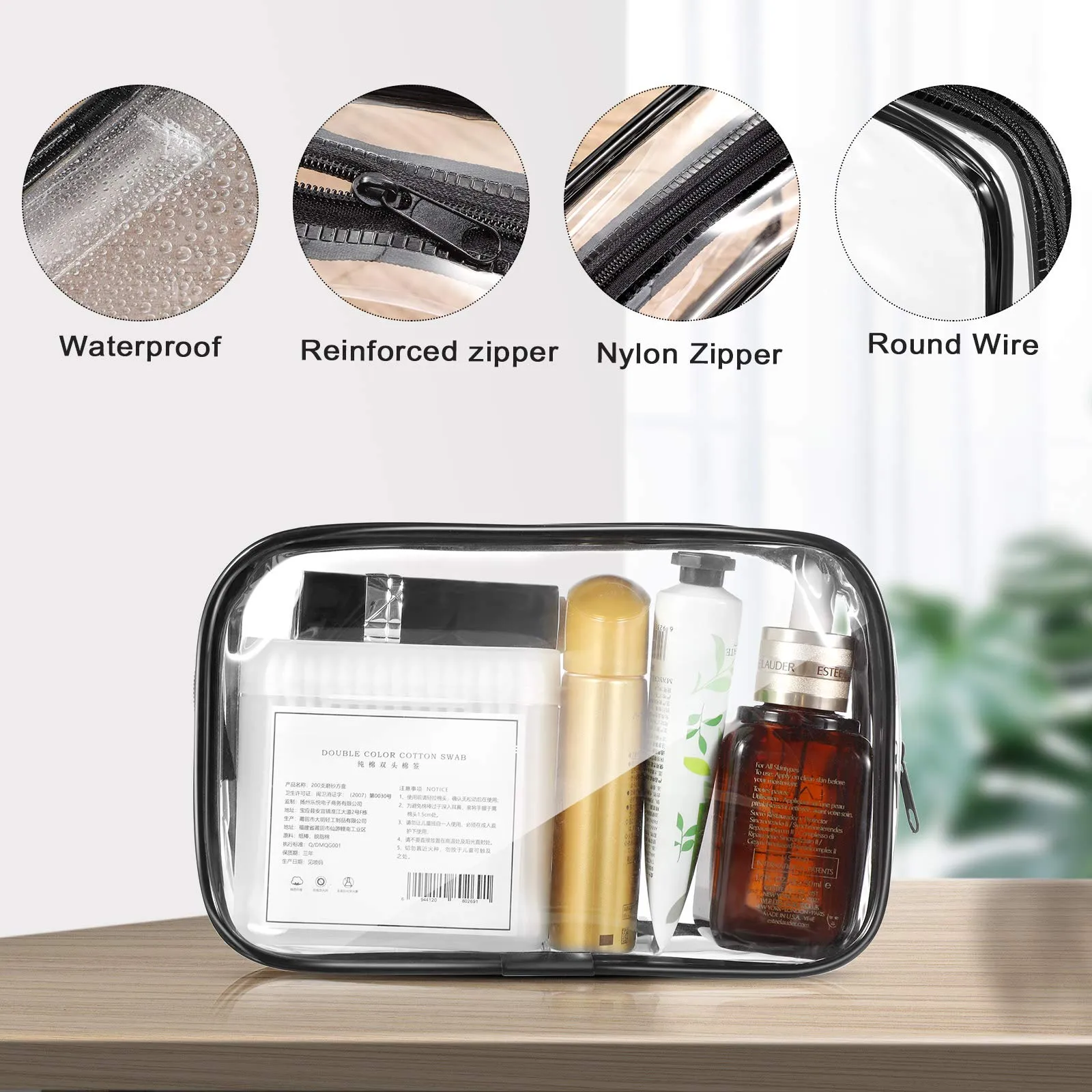 Weewooday 12 Pieces Clear Makeup Bags Cosmetic Storage Bags PVC Zipper Pouches Travel Waterproof Makeup Plastic Case for Women Organizing Toiletries Traveling Bathroom(Medium,Black)