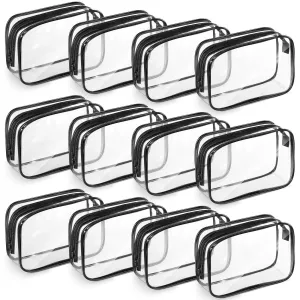 Weewooday 12 Pieces Clear Makeup Bags Cosmetic Storage Bags PVC Zipper Pouches Travel Waterproof Makeup Plastic Case for Women Organizing Toiletries Traveling Bathroom(Medium,Black)