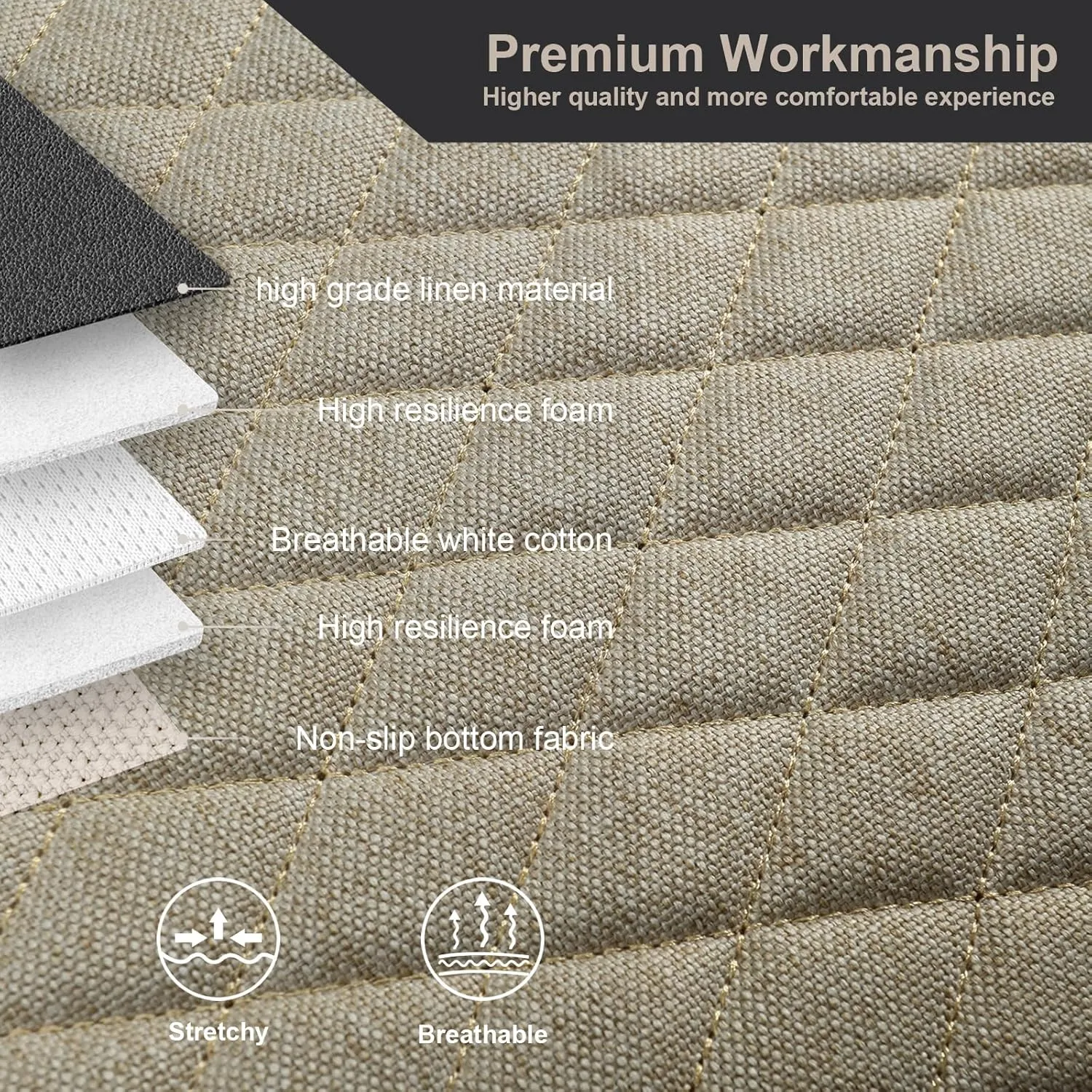 West Llama Linen Car Seat Covers,Bottom Seat Covers for Cars Include 1 Pair Front Driver Seat Pad Mat and 1 Rear Bench Cover Universal Fits 90% Vehicles,SUVs,Cars,Sedans(3Piece-Beige)