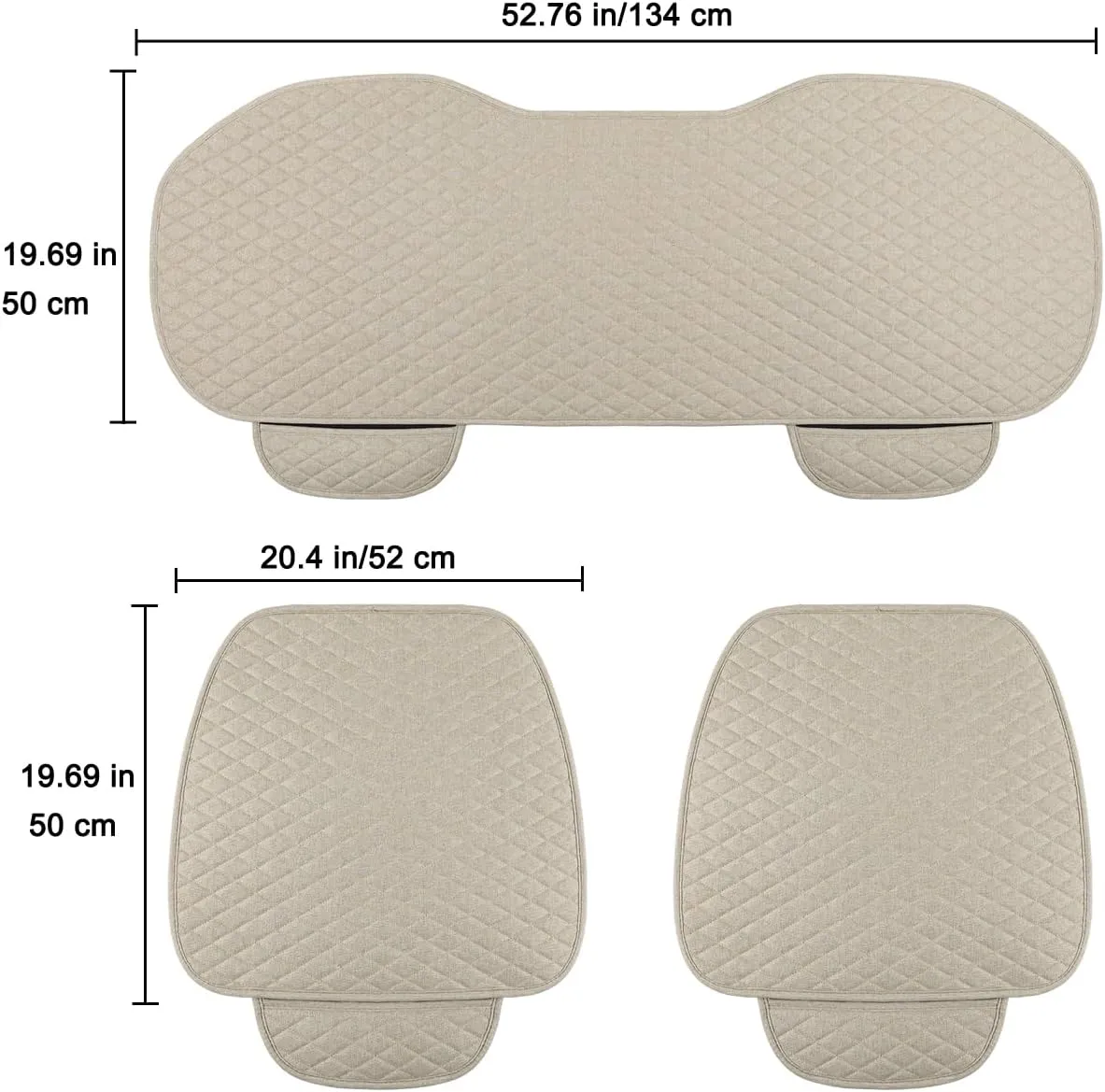 West Llama Linen Car Seat Covers,Bottom Seat Covers for Cars Include 1 Pair Front Driver Seat Pad Mat and 1 Rear Bench Cover Universal Fits 90% Vehicles,SUVs,Cars,Sedans(3Piece-Beige)