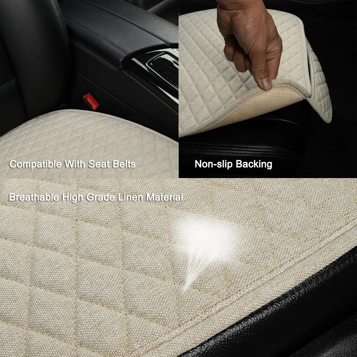West Llama Linen Car Seat Covers,Bottom Seat Covers for Cars Include 1 Pair Front Driver Seat Pad Mat and 1 Rear Bench Cover Universal Fits 90% Vehicles,SUVs,Cars,Sedans(3Piece-Beige)