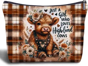 Western Cosmetic Bag - Highland Cow Gifts for Women, Western Gifts, Western Baby Highland Cow Makeup Bag for Purse, Just a Girl Who Loves Highland Cows