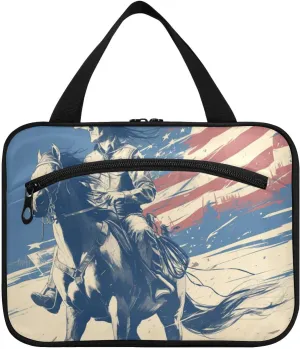 Western Cowboy 4th Of July Independence Day hanging travel bag for men with hook, designer washable make up bag for travel accessories work estuches para maquillaje L