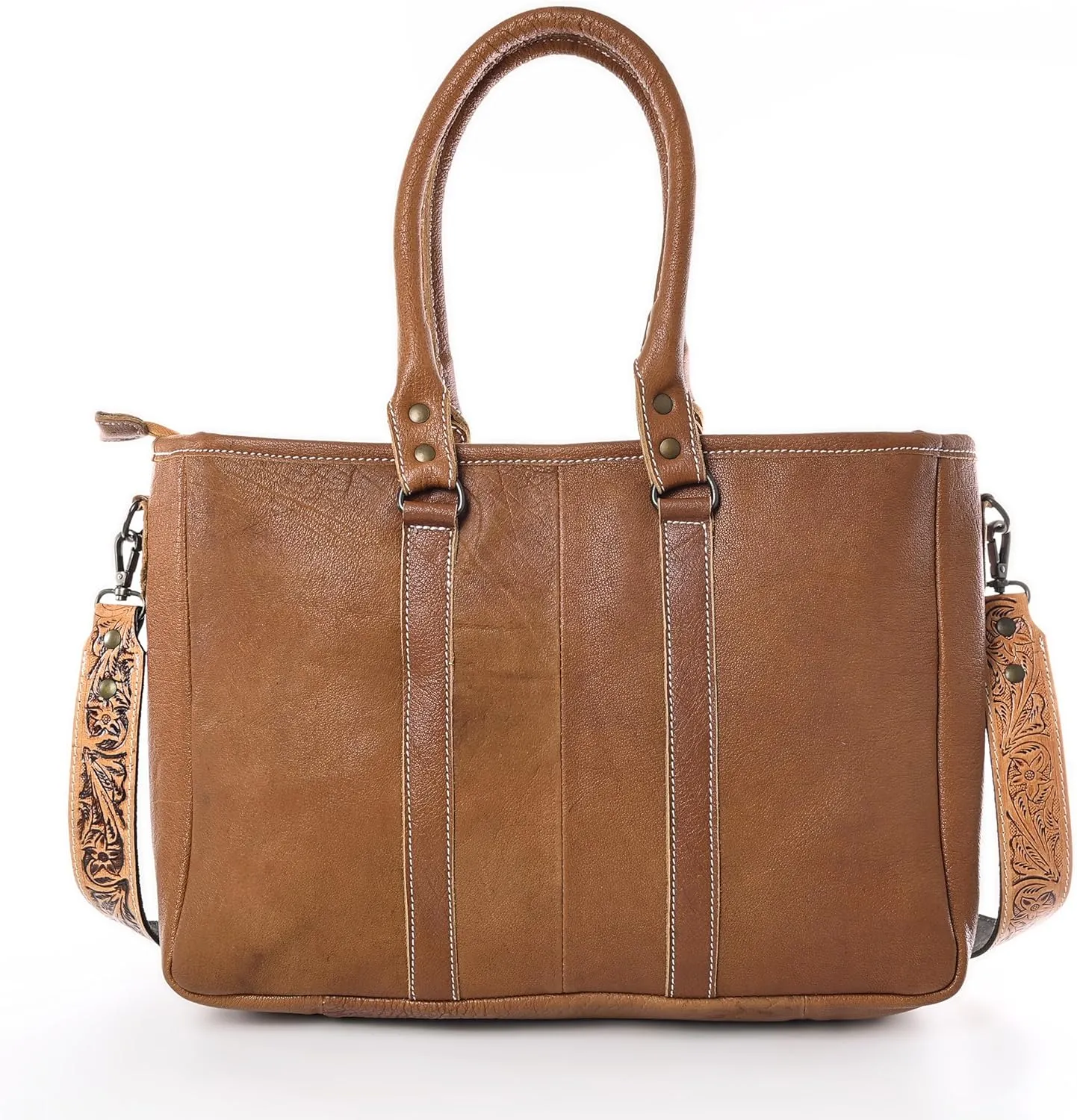 Western Cowhide Hairon Leather Tote Bag for Women With Adjustable Tooled Shoulder Strap Leather Purse