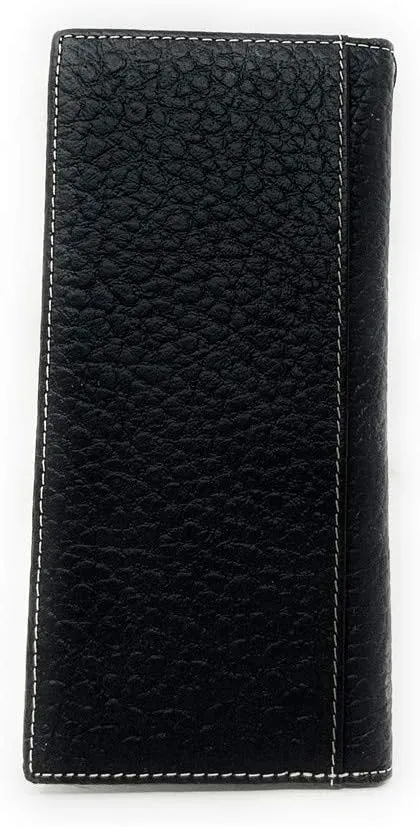 Western Premium Genuine Leather Tooled Men's Long Bifold Wallet premium cowboy wallets in 2 colors (Black Praying cowboy)