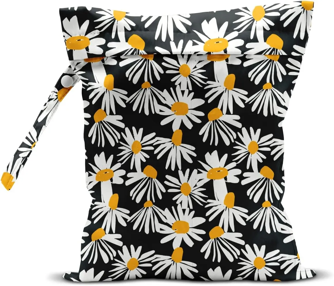 Wet Bag, Wet Dry Bag, Wet Bag for Swimsuit, Travel, Beach, Pool, Diapers, Dirty Yoga Gym Clothes, Toiletries, Makeup Bag, Waterproof Reusable Cute Daisy Floral Flower