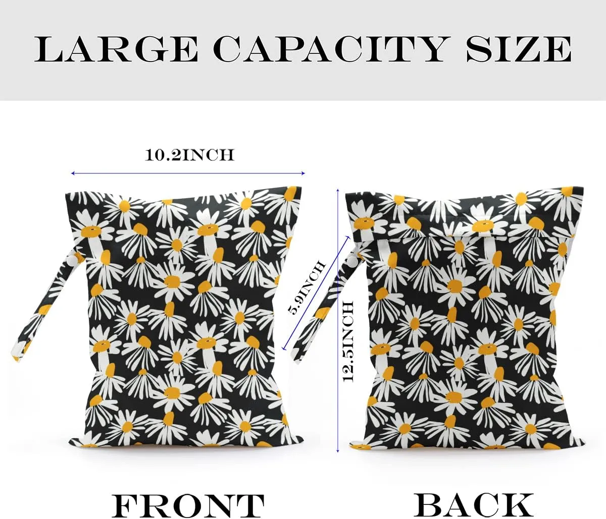 Wet Bag, Wet Dry Bag, Wet Bag for Swimsuit, Travel, Beach, Pool, Diapers, Dirty Yoga Gym Clothes, Toiletries, Makeup Bag, Waterproof Reusable Cute Daisy Floral Flower