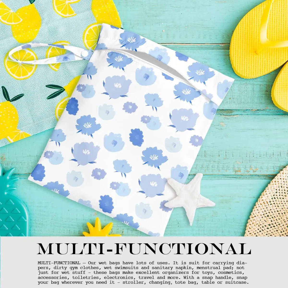 Wet Bag, Wet Dry Bag, Wet Bag for Swimsuit, Travel, Beach, Pool, Diapers, Dirty Yoga Gym Clothes, Toiletries, Makeup Bag, Waterproof Reusable Cute Daisy Floral Flower