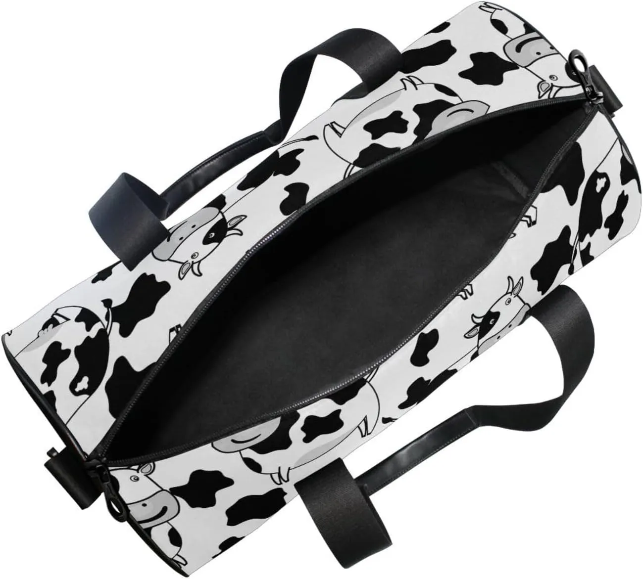 White Black Cow Skin Portable Gym Bag, Travel Bag, Luggage bag, Sports Bag, Toiletry Bag with Handles, Detachable Shoulder Strap 17.6 x 9 x 9 inch