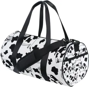 White Black Cow Skin Portable Gym Bag, Travel Bag, Luggage bag, Sports Bag, Toiletry Bag with Handles, Detachable Shoulder Strap 17.6 x 9 x 9 inch
