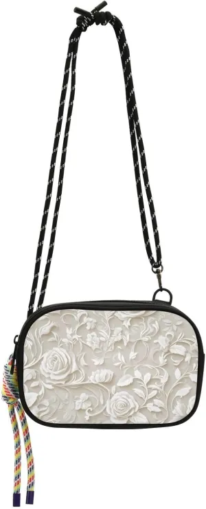 White Romantic Valentine Roses Crossbody Camera Bag Women Comfort with Adjustable Strap Small Handbags Take a walk bolso de mano para mujer