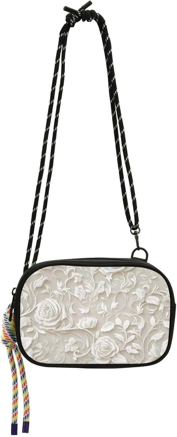 White Romantic Valentine Roses Crossbody Camera Bag Women Comfort with Adjustable Strap Small Handbags Take a walk bolso de mano para mujer