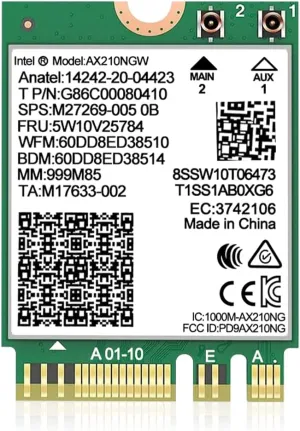 WiFi 6E Wireless Card Intel AX210 NGW Bluetooth 5.3 Tri-Band 5400Mbps Network Adapter for Laptop Support Windows 10/11 (64bit) M.2/NGFF