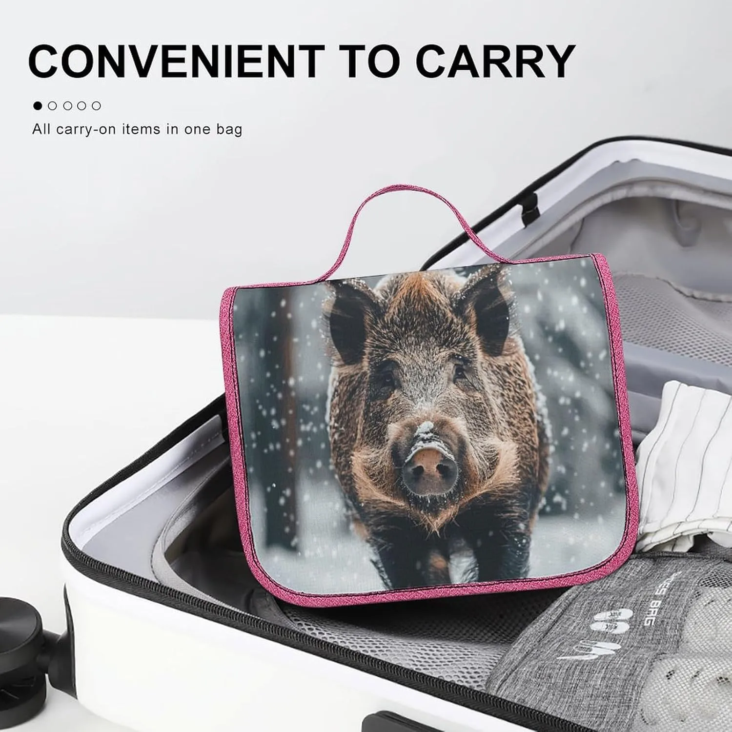 Wild Boar Travel Toiletry Bag for Women,Hanging Toiletry Organizer with Hook, Makeup Bag Travel Organizer for Shampoo,Toiletriesl