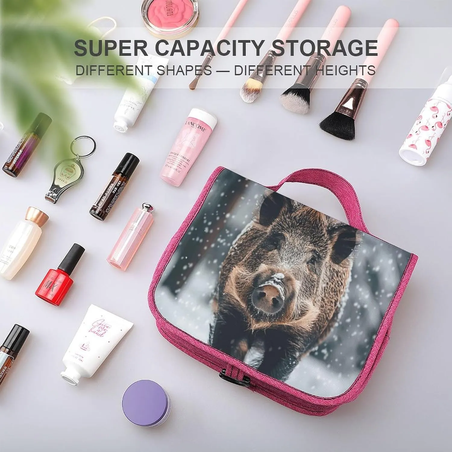 Wild Boar Travel Toiletry Bag for Women,Hanging Toiletry Organizer with Hook, Makeup Bag Travel Organizer for Shampoo,Toiletriesl