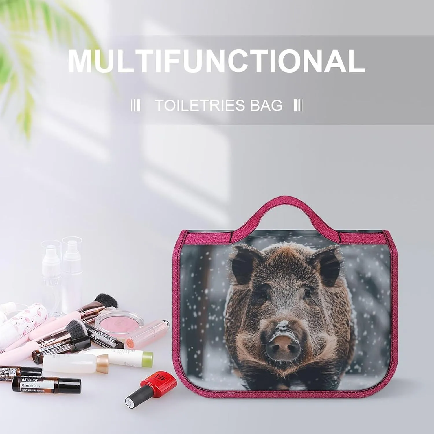 Wild Boar Travel Toiletry Bag for Women,Hanging Toiletry Organizer with Hook, Makeup Bag Travel Organizer for Shampoo,Toiletriesl