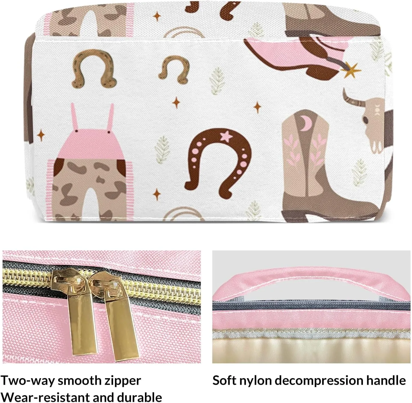 Wild West Pink Cowgirl Floral Personalized Large Capacity Diaper Bags,Custom Name Backpack Casual Daypack Bag Nappy Bag Gifts, Design 30, SFA055SS