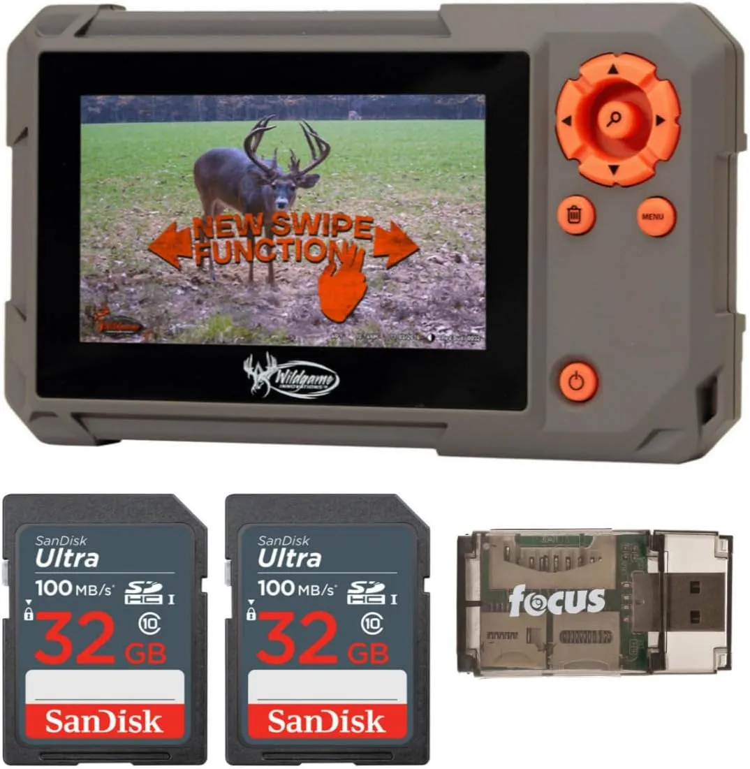 Wildgame Innovations Trail Pad Swipe SD Card Reader Bundle with 32GB Ultra SDHC UHS-I Memory Card (2-Pack), and All-in-One High Speed Card Reader (4 Items)