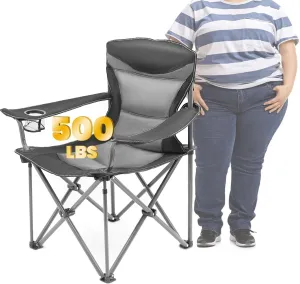 WILDROOTS Heavy Duty Fully Padded Camping Chair, Oversize Padded Arm Rest High Back Rest Folding Chair